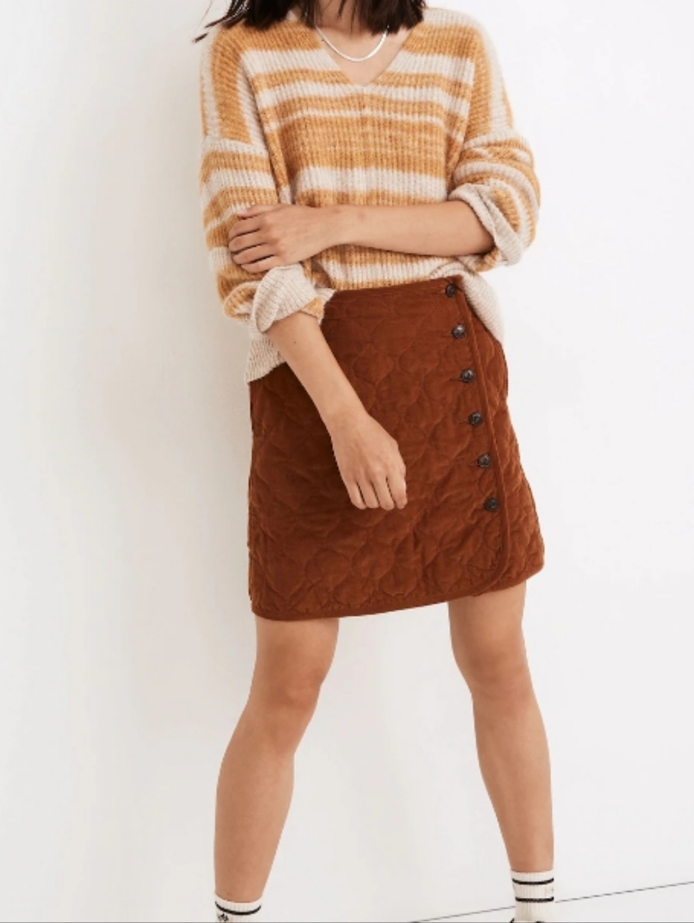 Madewell Corduroy Quilted Button Front Mini Skirt